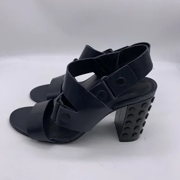 All Saints Leather East Heel Sandals Block Heel Shoes Strap Navy 41 Women’s 11 - Picture 7 of 15